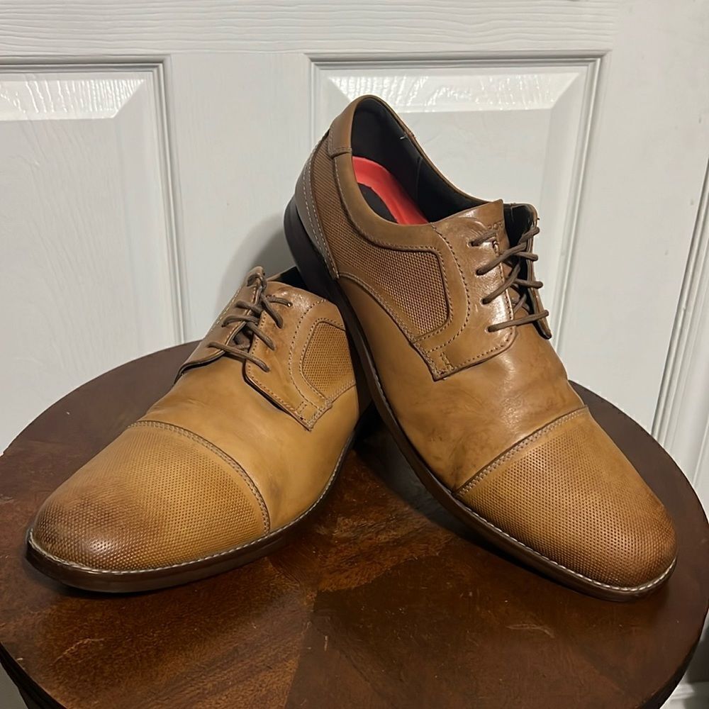 🔥🔥‎ ROCKPORT Simon Cap Toe Oxford Cognac Leather Dress Shoes - Men Sz 12 - EUC